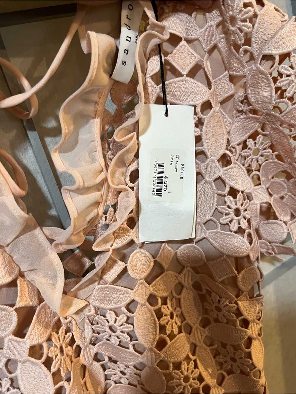 Sandro Blush Guipure Lace Mini Dress XS/S size Fr 1 - Picture 8 of 12